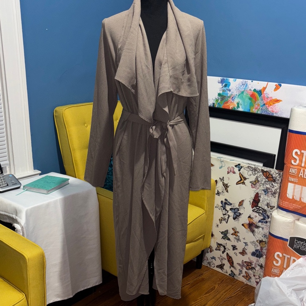 Elegant Tan Long Drape Coat cardigan size medium